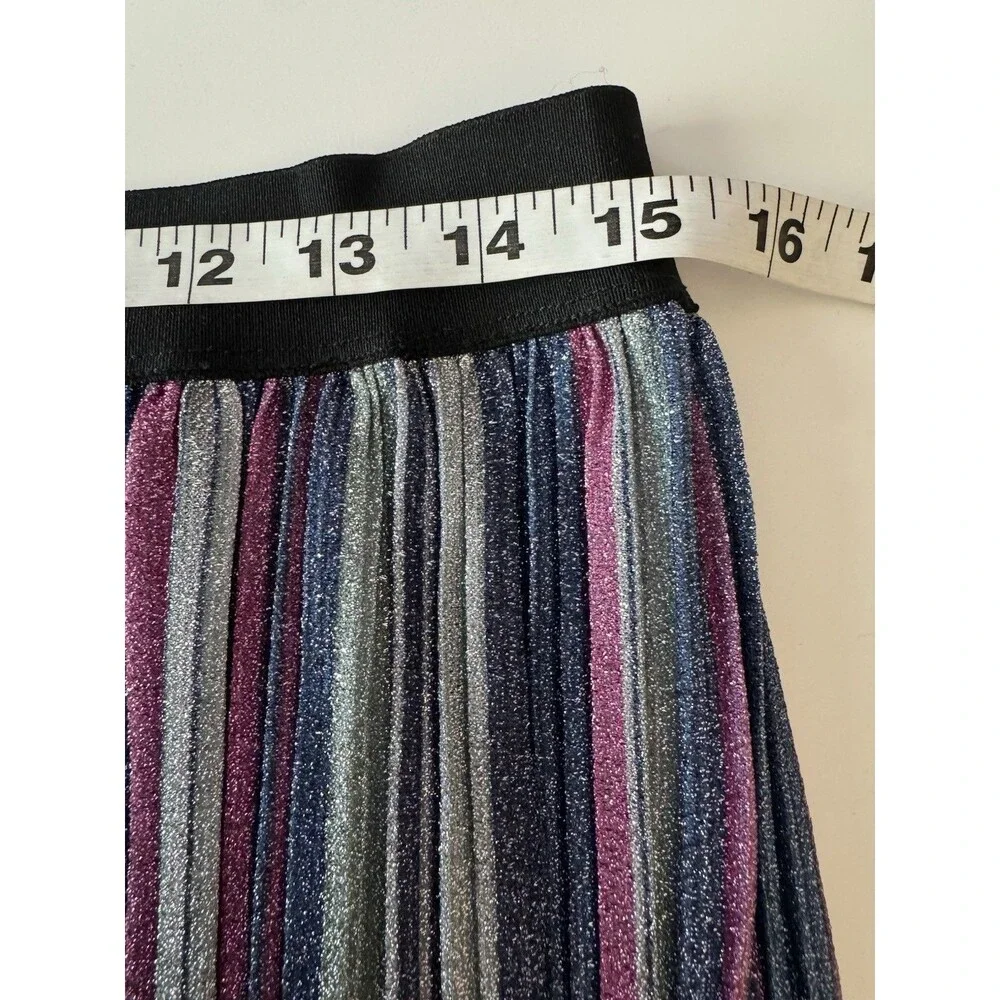 Unique Vintage Micro Pleated Metallic Multi Stripe Full Midi Skirt M Retro Glam - Picture 7 of 8